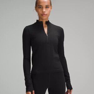 Lululemon Merino Wool-Blend Base Layer Half Zip Top, Black, Size 10